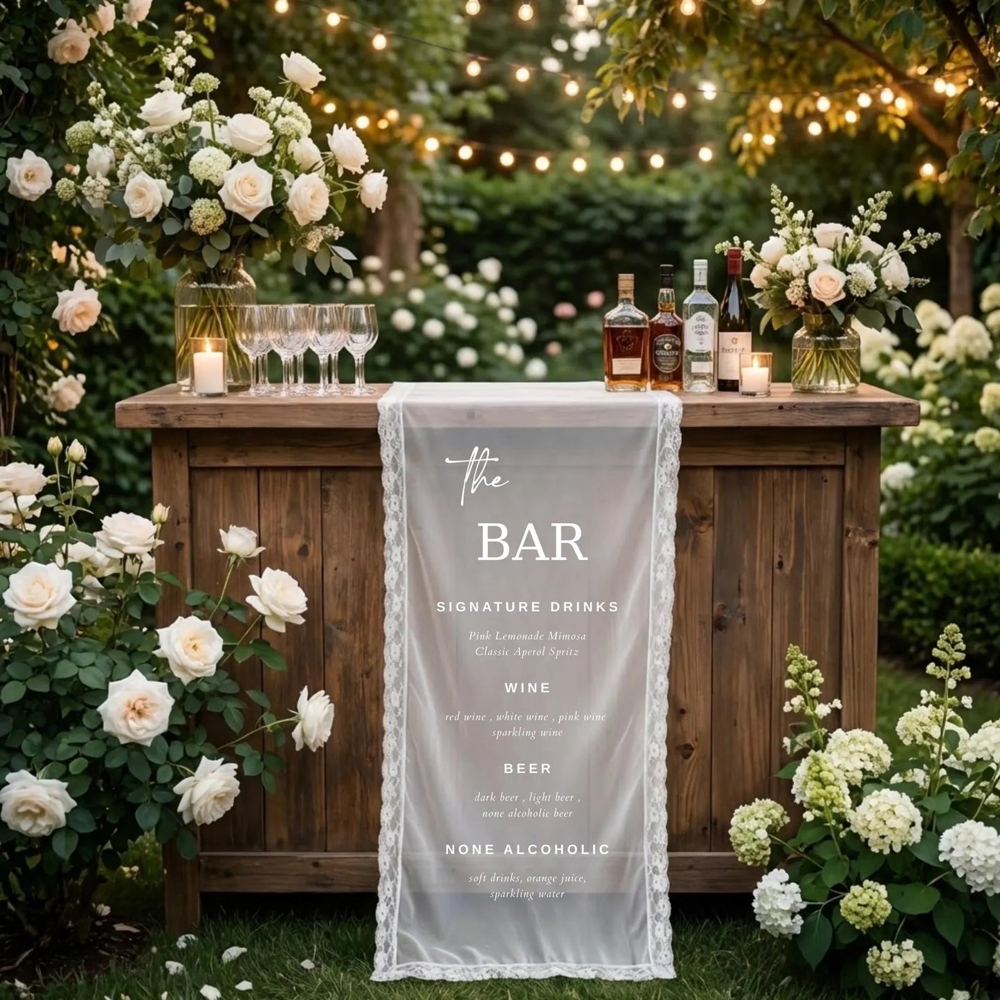 Custom Lace Sheer Wedding Bar Sign