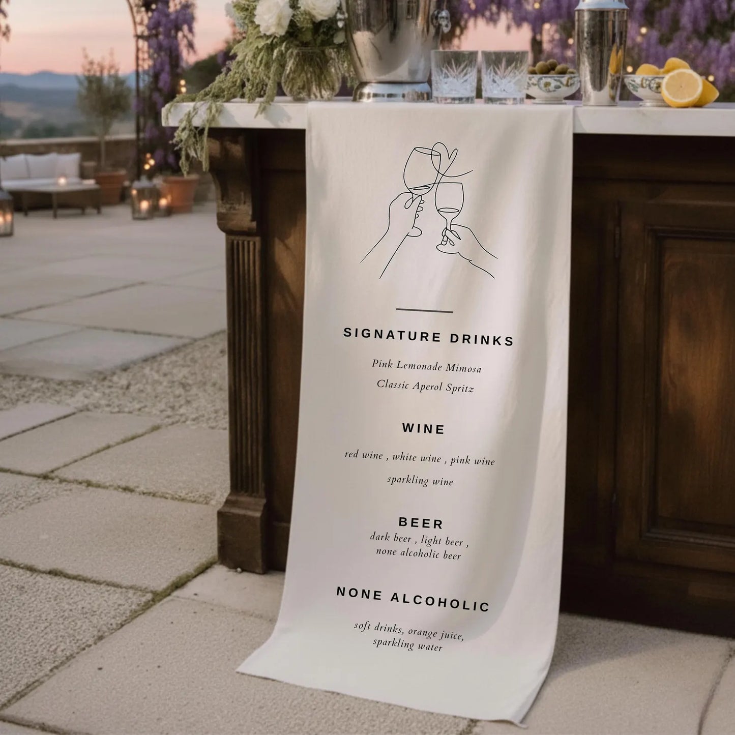 Custom Linen Wedding Cocktail Menu Sign