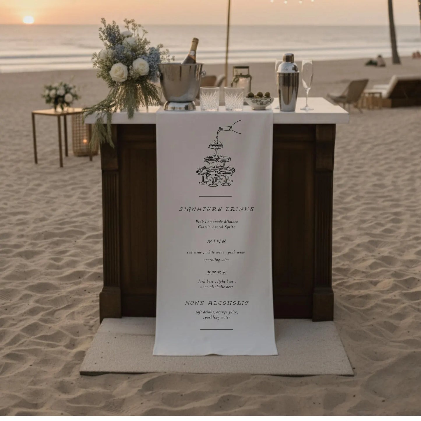 Custom Linen Wedding Cocktail Menu Sign