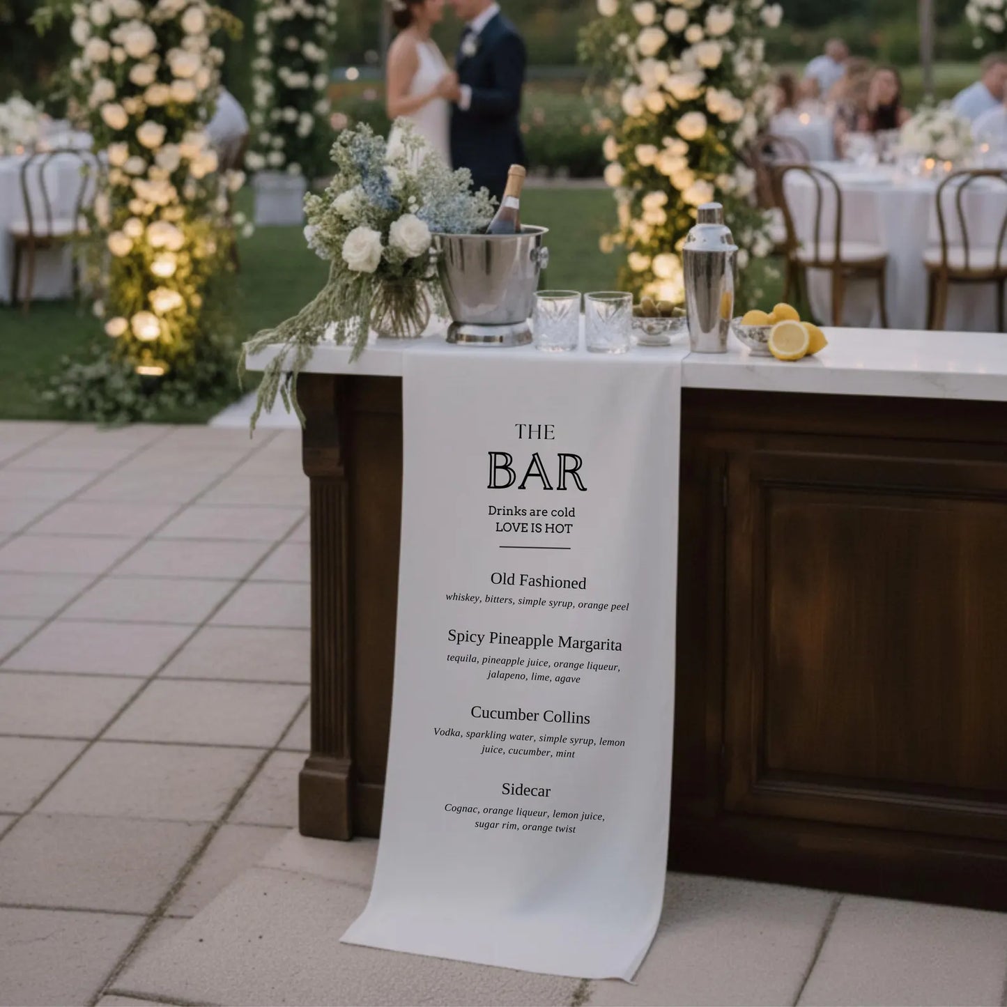 Custom Linen Wedding Cocktail Menu Sign