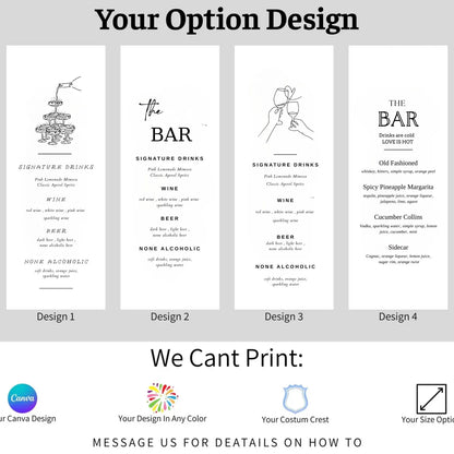 Custom Linen Wedding Cocktail Menu Sign