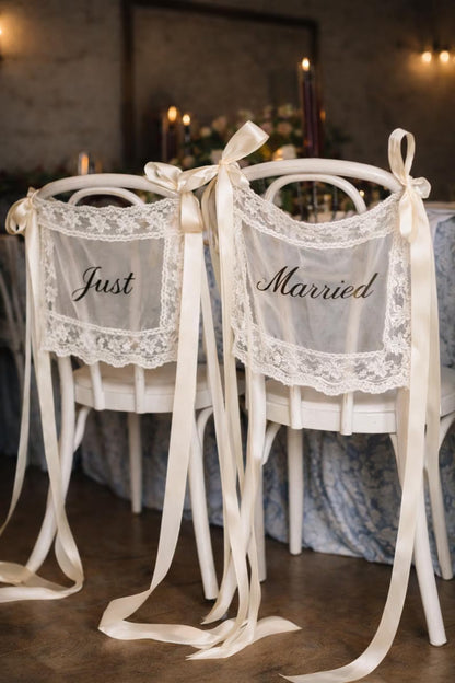 Sheer Lace Just Married Chair Signs