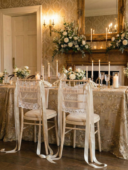 Sheer Lace Just Married Chair Signs