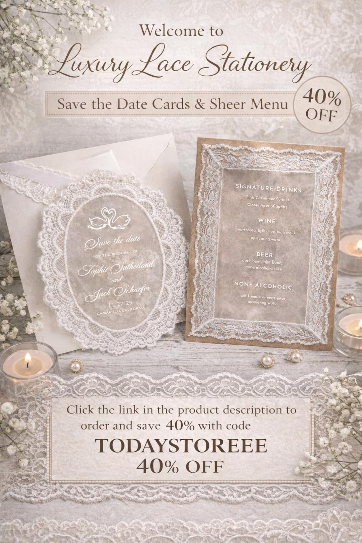 Sheer Lace Just Married Chair Signs